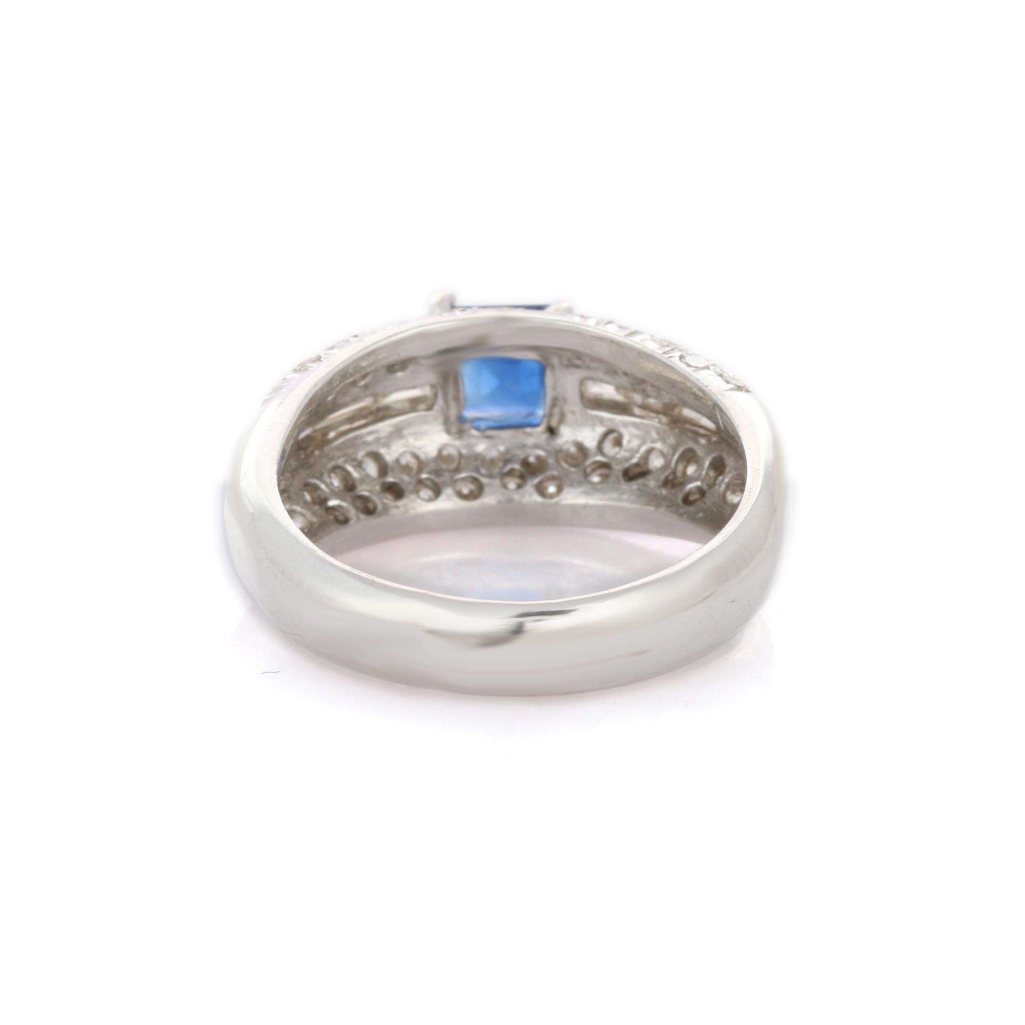 For Sale:  18K White Gold Square Cut Blue Sapphire and Diamonds Cocktail Ring 4