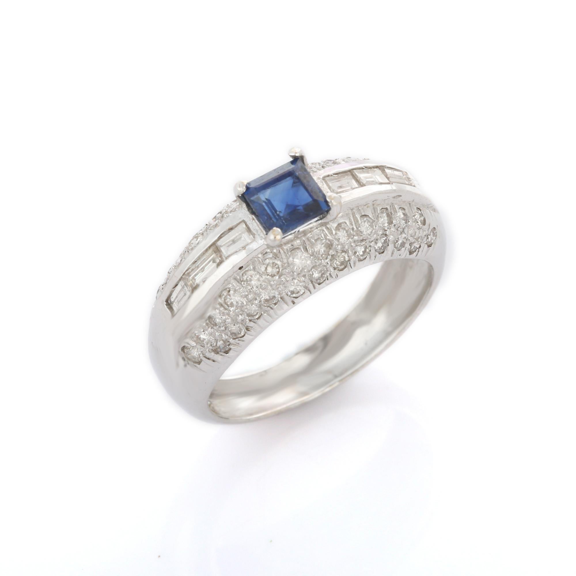 For Sale:  18K White Gold Square Cut Blue Sapphire and Diamonds Cocktail Ring 5