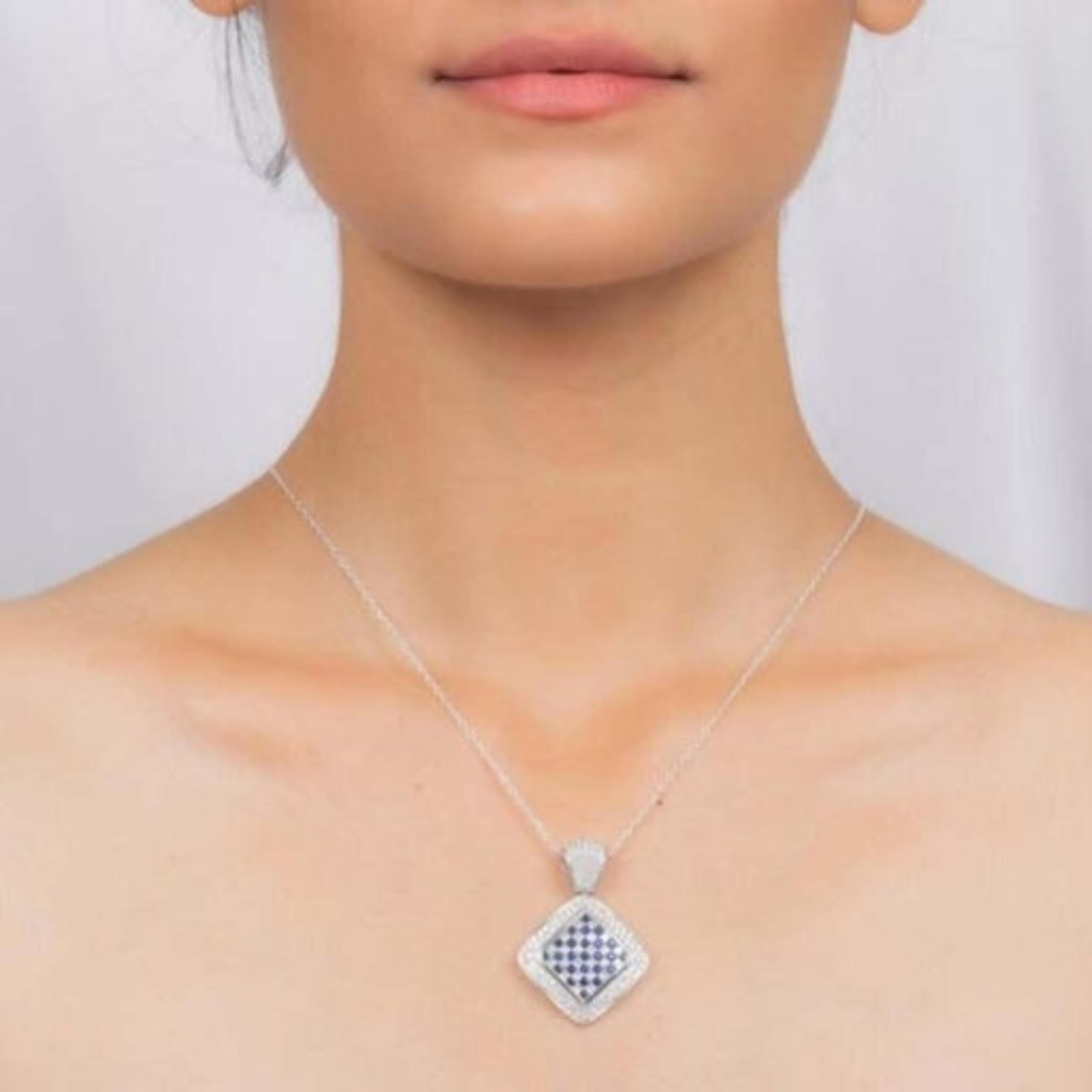 18K Weißgold Square Cut Blue Sapphire & Diamanten Checkered Anhänger für Frauen im Zustand „Neu“ im Angebot in New York, NY