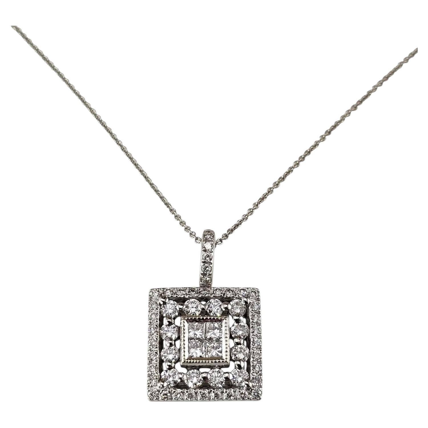 18K White Gold Square Diamond Pendant Necklace #25144 For Sale