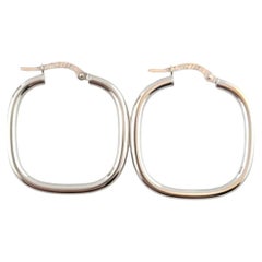 18K White Gold Square Hoop Earrings #16127
