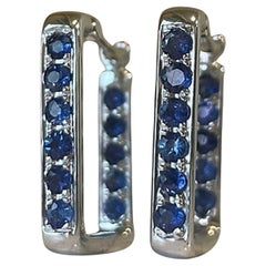 18k White Gold Square Hoop Earrings with 1.3ct Burmese Sapphires