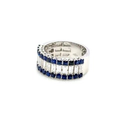 18k White Gold Sri Lankan Sapphire Princess Cts 1.51 and Diamond Baguette Ring
