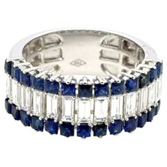18k White Gold Sri Lankan Sapphire Princess Cts 1.51 and Diamond Baguette Ring