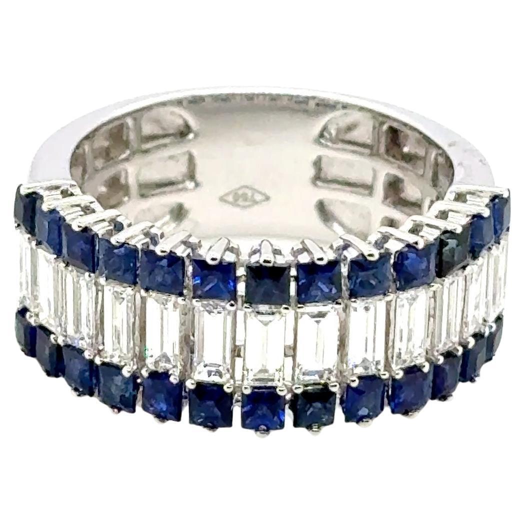 18k Weißgold Sri Lanka Saphir Prinzessin Cts 1,51 und Diamant Baguette Ring