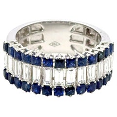 18k Weißgold Sri Lanka Saphir Prinzessin Cts 1,51 und Diamant Baguette Ring