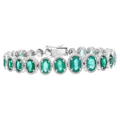 Bracelet empilable en or blanc 18k avec émeraude naturelle et diamant, longueur 6.75 pouces