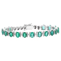 18k White Gold Stackable Natural Emerald Diamond Chain Bracelet, 6.75Inch Length