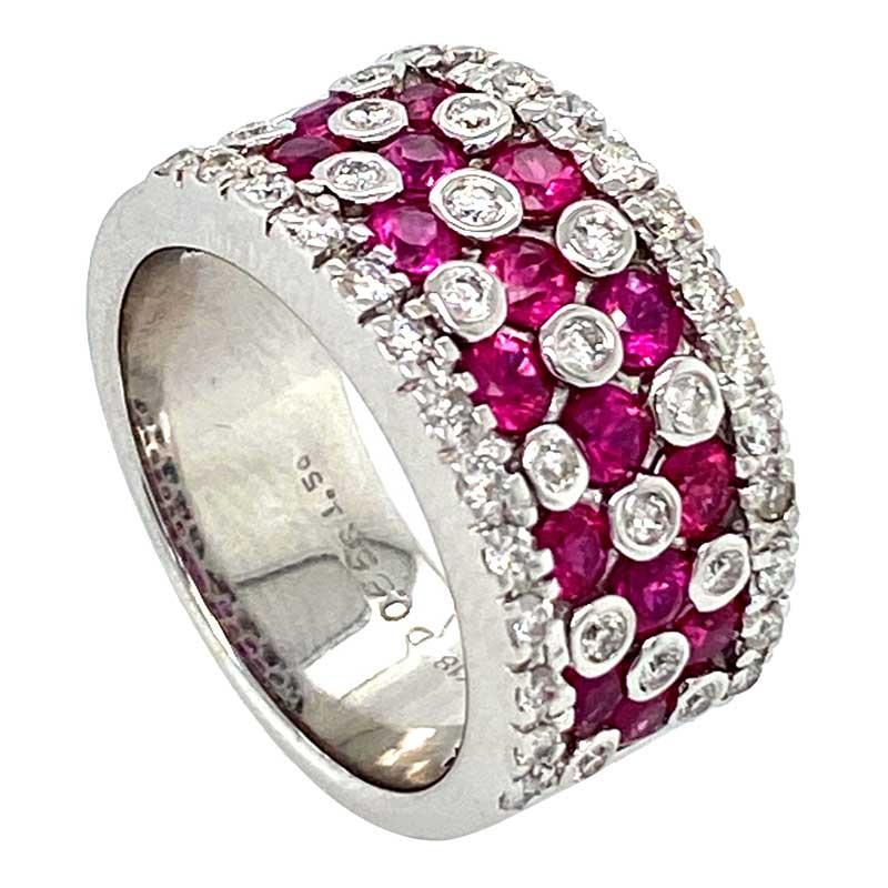 STYLE / REFERENCE: Classic Design
METAL / MATERIAL: 18 Karat White Gold
CIRCA / YEAR: Estate
STONES / WEIGHT: Fine Natural Rubies / 1.50cts Total Weight / Natural Diamonds 0.55ct Total Weight
QUALITY: Diamonds / G/H Color VS/SI Clarity
SIZE: 