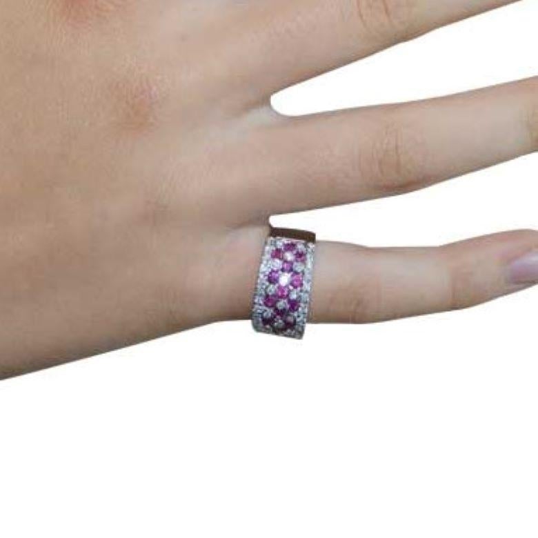 Women's or Men's 18k White Gold Stamped Custom Made Diamond & Ruby Estate Ring