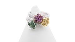 18k White Gold Star Ring W/ 1.65 Carat Natural Garnets, Sapphires and Diamonds