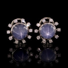 18 Karat White Gold Star Sapphire and Diamond Earrings