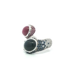 18k White Gold Star Sapphire Pink Stones & Diamond Serpent Bypass Ring