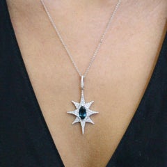 18 Karat Gold Star Shape Necklace with Marquise London Blue Topaz and Diamonds