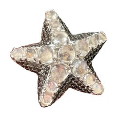18K White Gold Starfish Ring Moonstones Black Diamonds