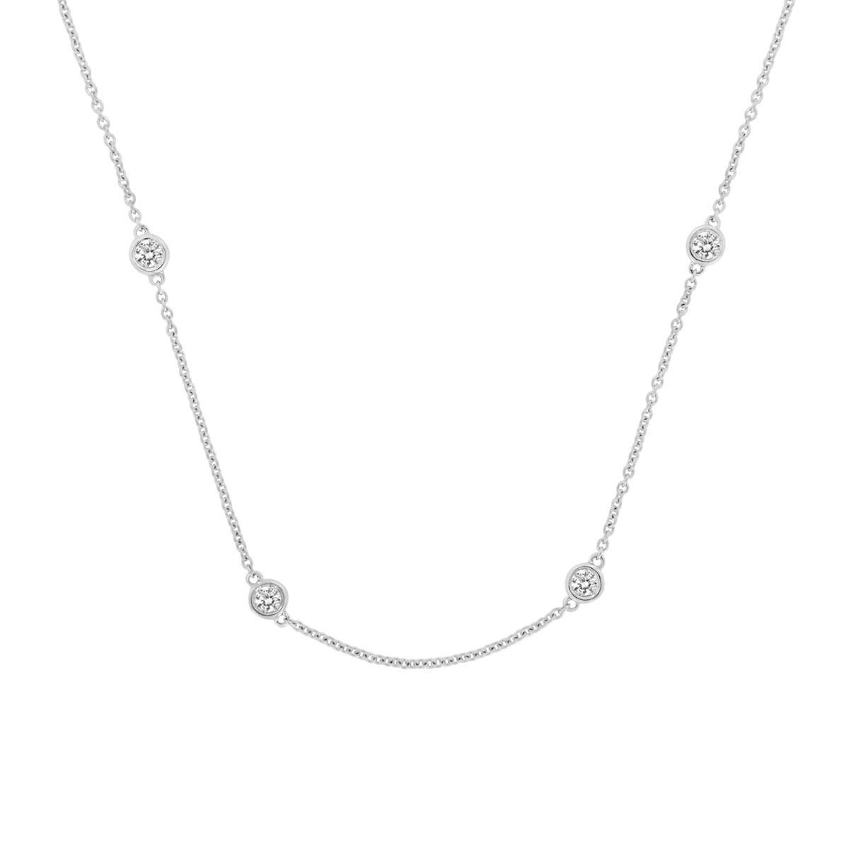 Round Cut 18 Karat White Gold Station Diamond Necklace '1/3 Carat' For Sale