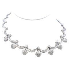 18K White Gold Station Necklace with 9.11 Carat Round G-SI Diamonds