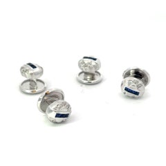 18k White Gold Stud and Cufflinks Set Diamonds And Sapphires