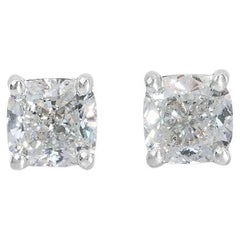 18k White Gold Stud Cushion Earrings with 1.41 Carat Natural Diamonds IGI Cert.