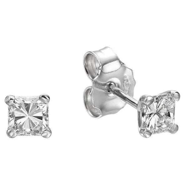 18K White Gold Stud Earrings 0.68ct Diamond (Radiant, F-G, VVS2-VS1) Jewelry