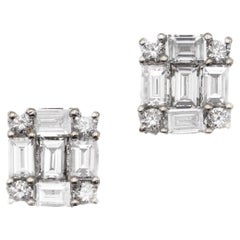 18K white gold stud earrings - 1.26 ct authentic diamonds - Baguette cut