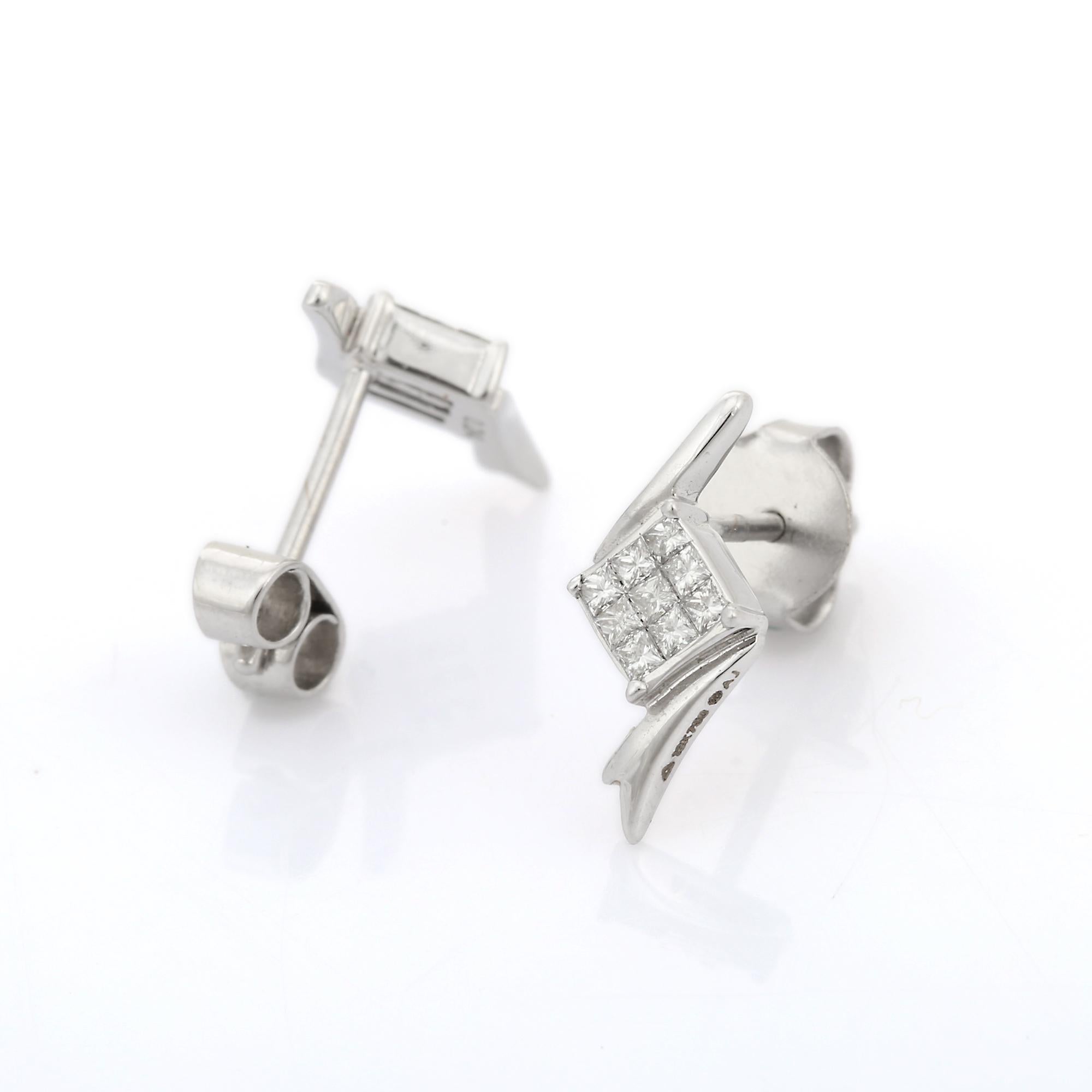 Square Cut Natural Diamond Stud Earrings in 18k Gold. Studs create a subtle beauty while showcasing the illuminating diamonds making a statement. These gorgeous earrings will effortlessly make you stand out. 
April birthstone diamond brings love,