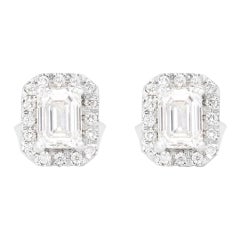 18K White Gold Stud Earrings with 0.93ct Emerald Cut Diamonds