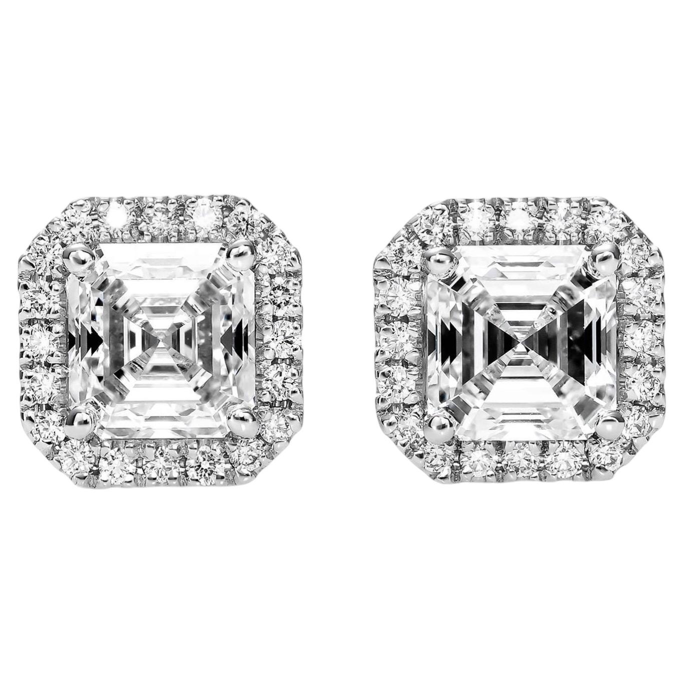 18K White Gold Stud Earrings With 2.04 Total Carat Weight Natural Diamond