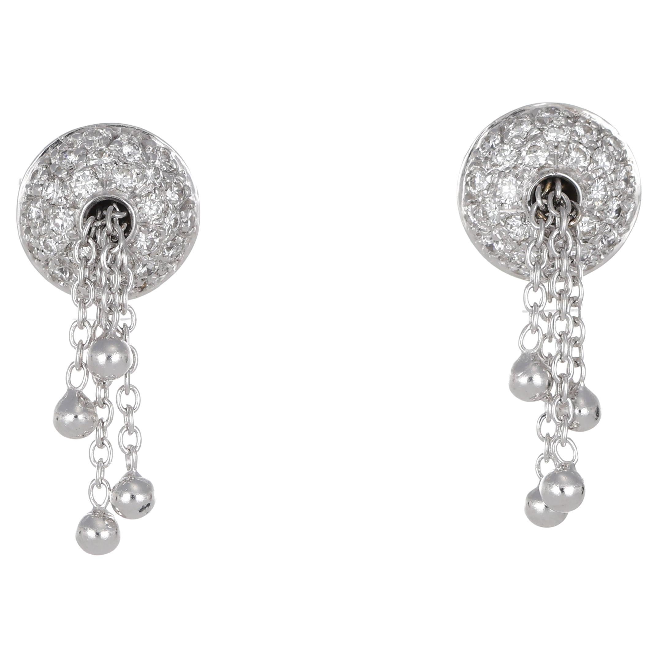 18K White Gold Stud Earrings with Chain Drops and Diamond Pavé