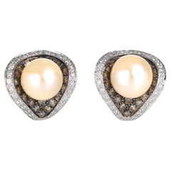 Boucles d'oreilles en or blanc 18 carats avec diamants naturels blancs et bruns