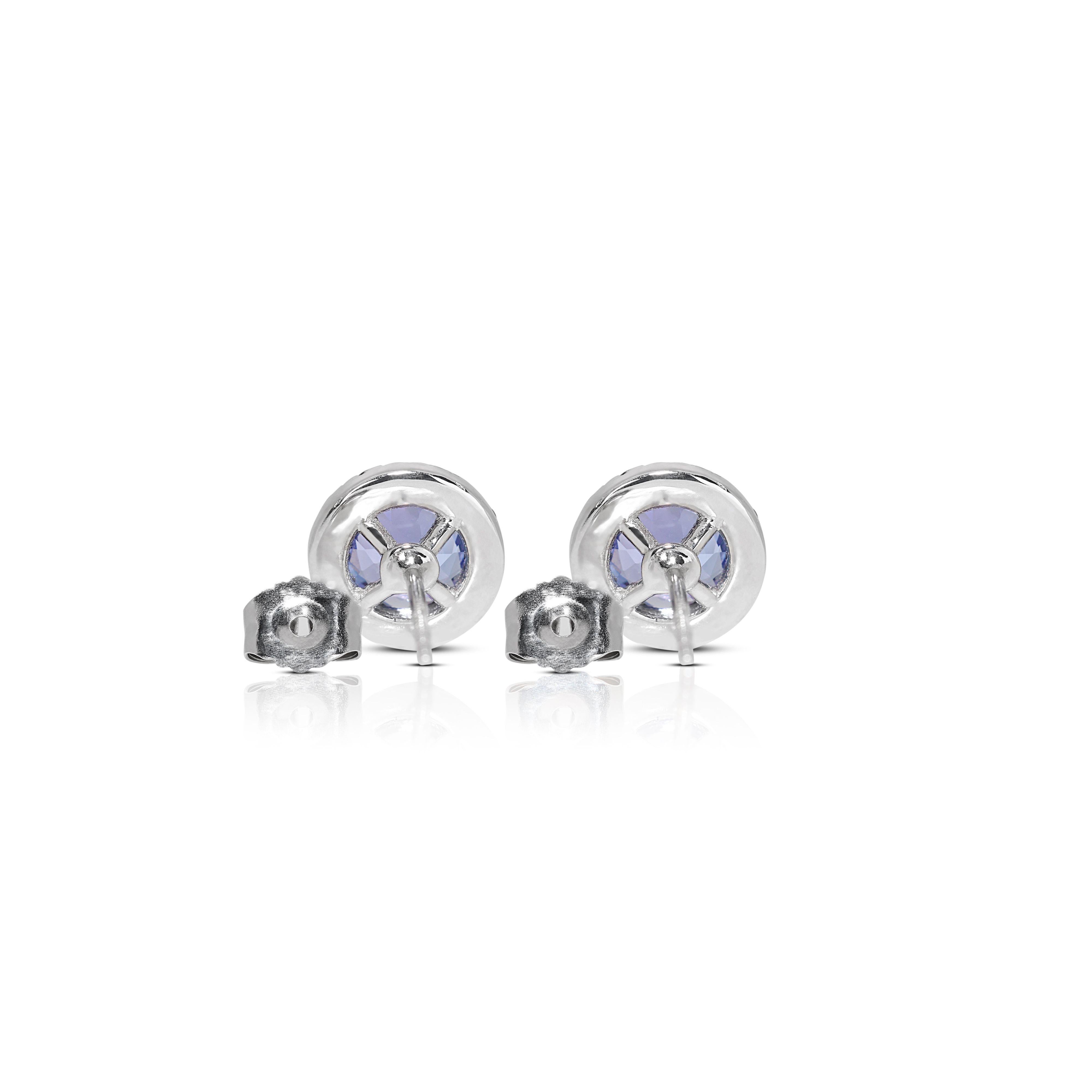 Round Cut 18k White Gold Stud Halo Earrings with 1.83 ct Natural Diamonds GIA Cert