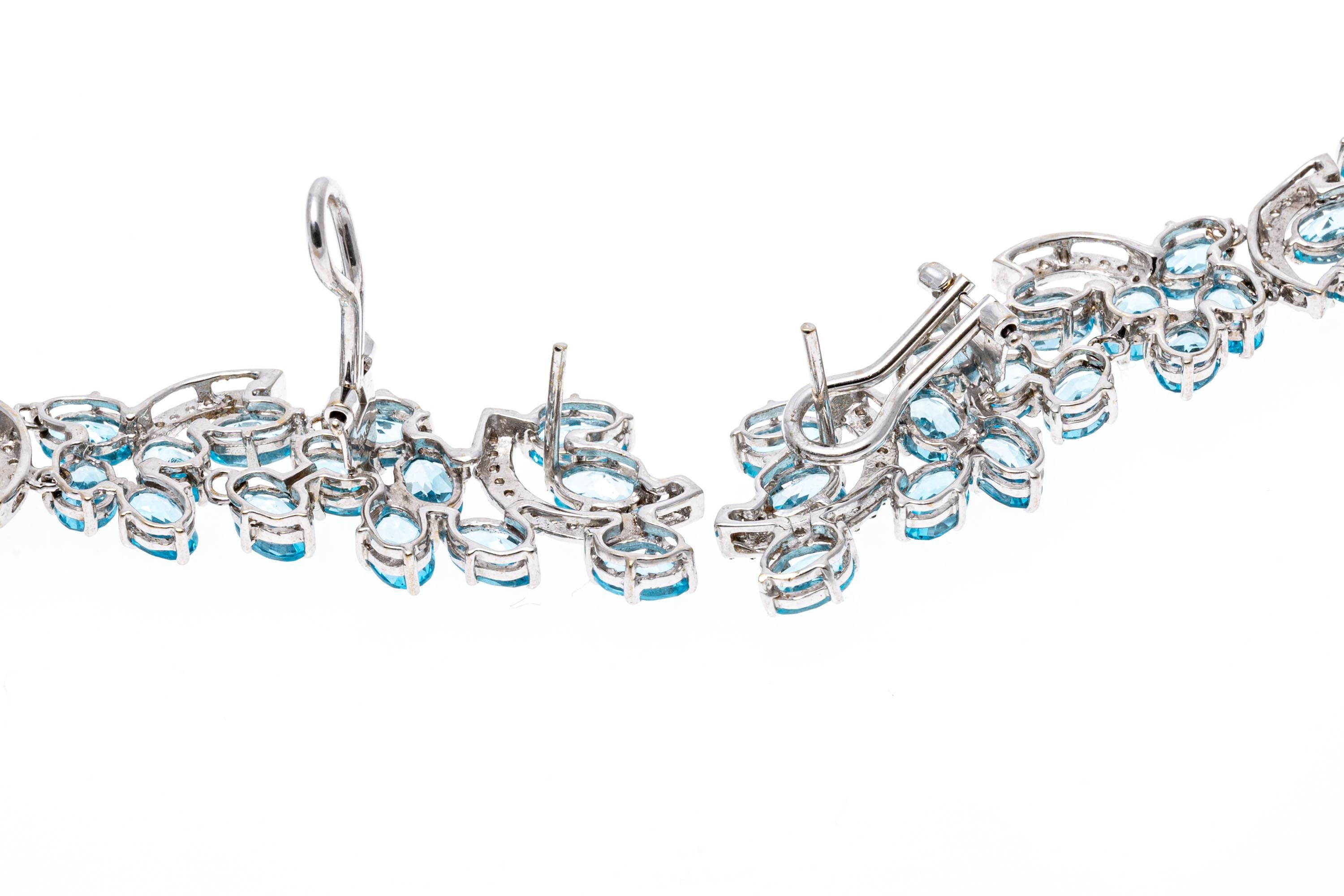 18k White Gold Stunning Diamond and Blue Topaz Waterfall Earrings For Sale 1