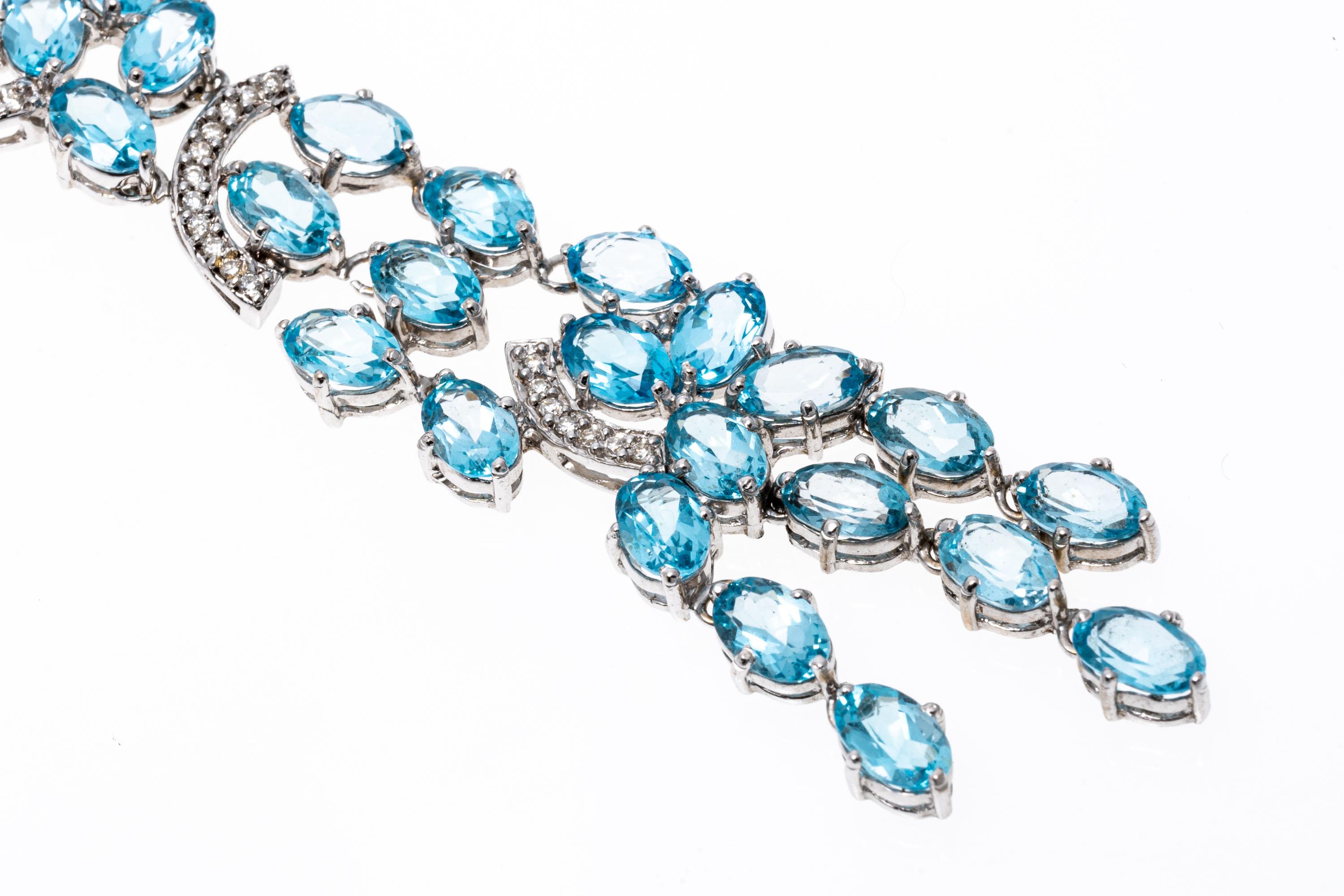 18k White Gold Stunning Diamond and Blue Topaz Waterfall Earrings For Sale 2