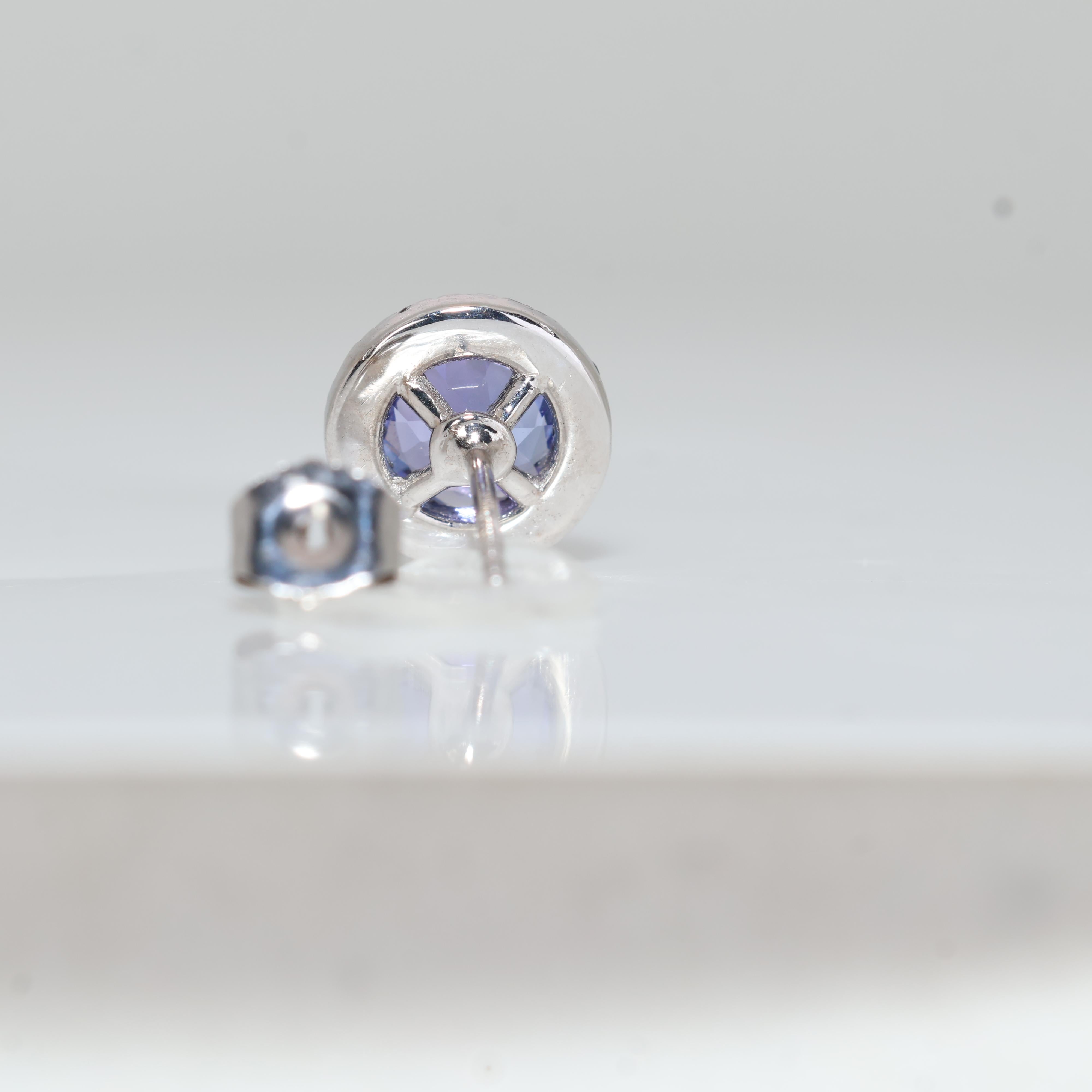 18K White Gold Stunning Tanzanite Halo Earrings For Sale 1