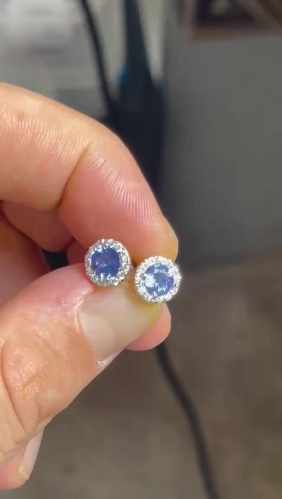 18K White Gold Stunning Tanzanite Halo Earrings For Sale 2
