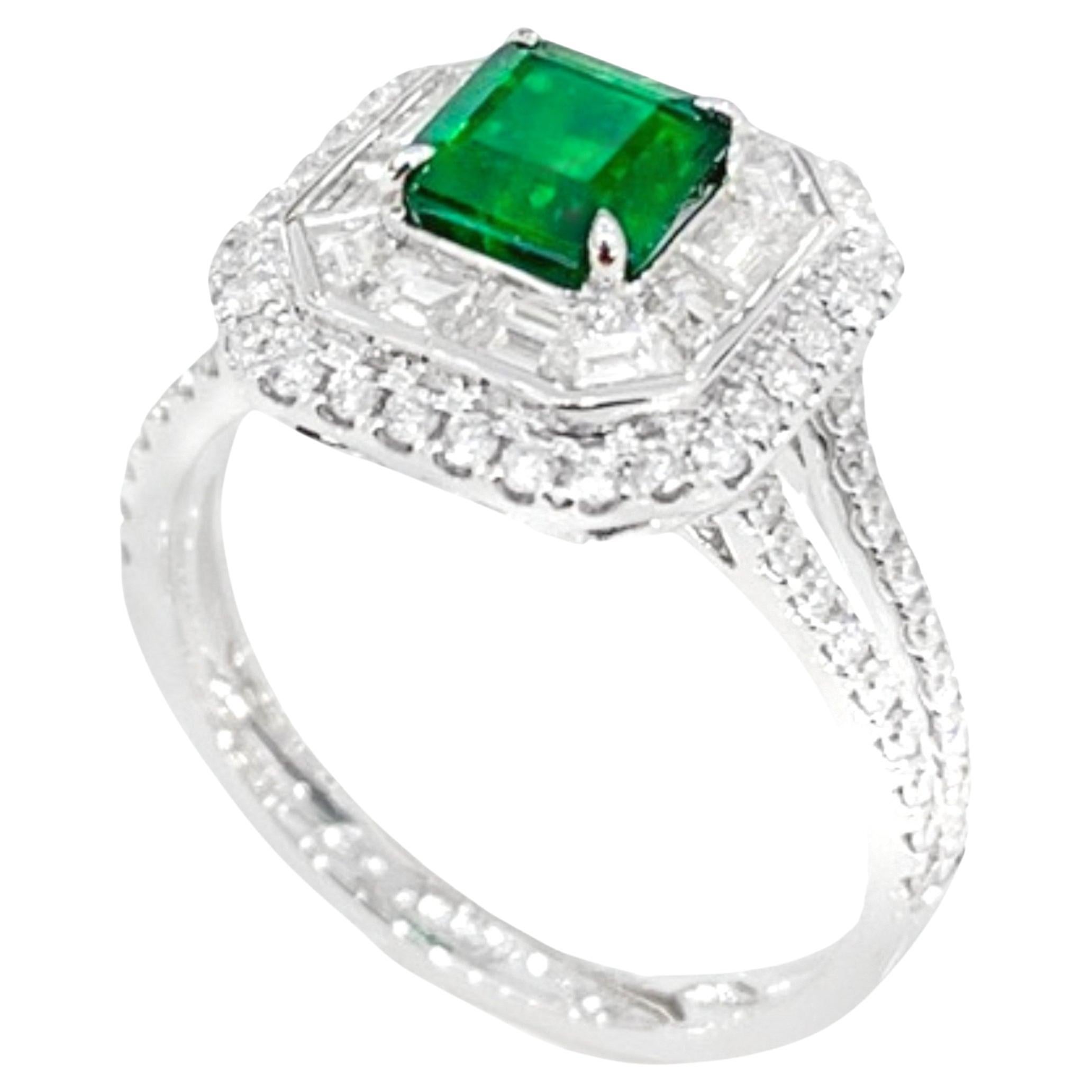 18K White Gold SWAT Emerald & Diamond Ring For Sale