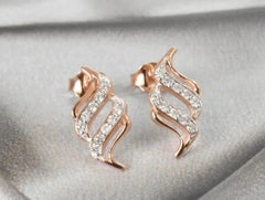 18k Gold Swirl Earrings Diamond Spiral Stud Earrings