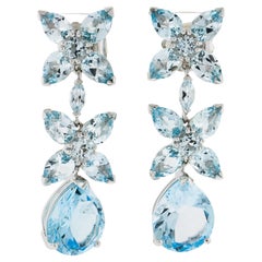 18k White Gold Swiss Blue Topaz Floral Dangle Drop Substantial Butterfly Earring