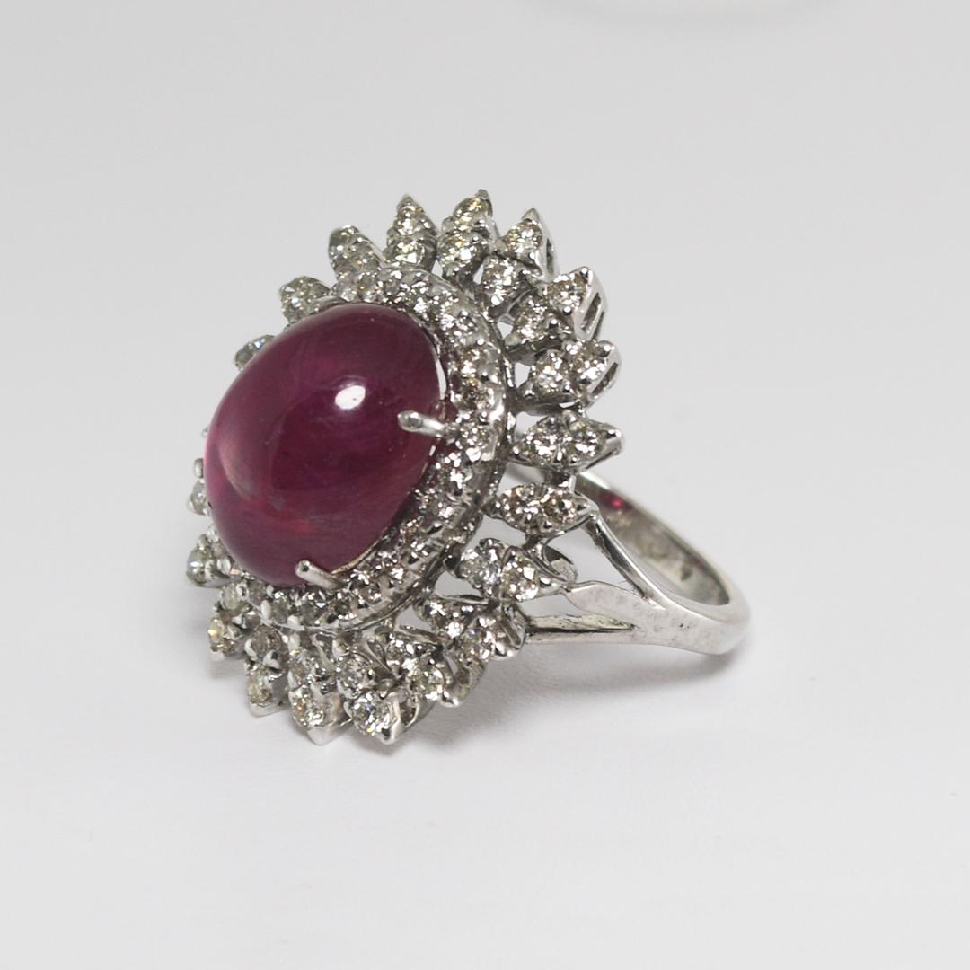 18K White Gold Synthetic Ruby & Diamond Ring 11.3g For Sale 1