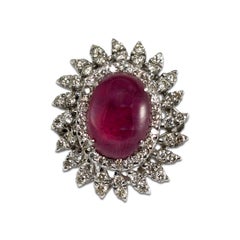18K White Gold Synthetic Ruby & Diamond Ring 11.3g