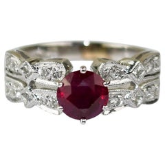 18K Weißgold Synthetischer Rubin & Diamant Ring 5.4g