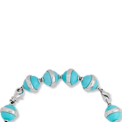18K White Gold Synthetic Turquoise Bead and Accent Diamond Necklace w/ Extender
