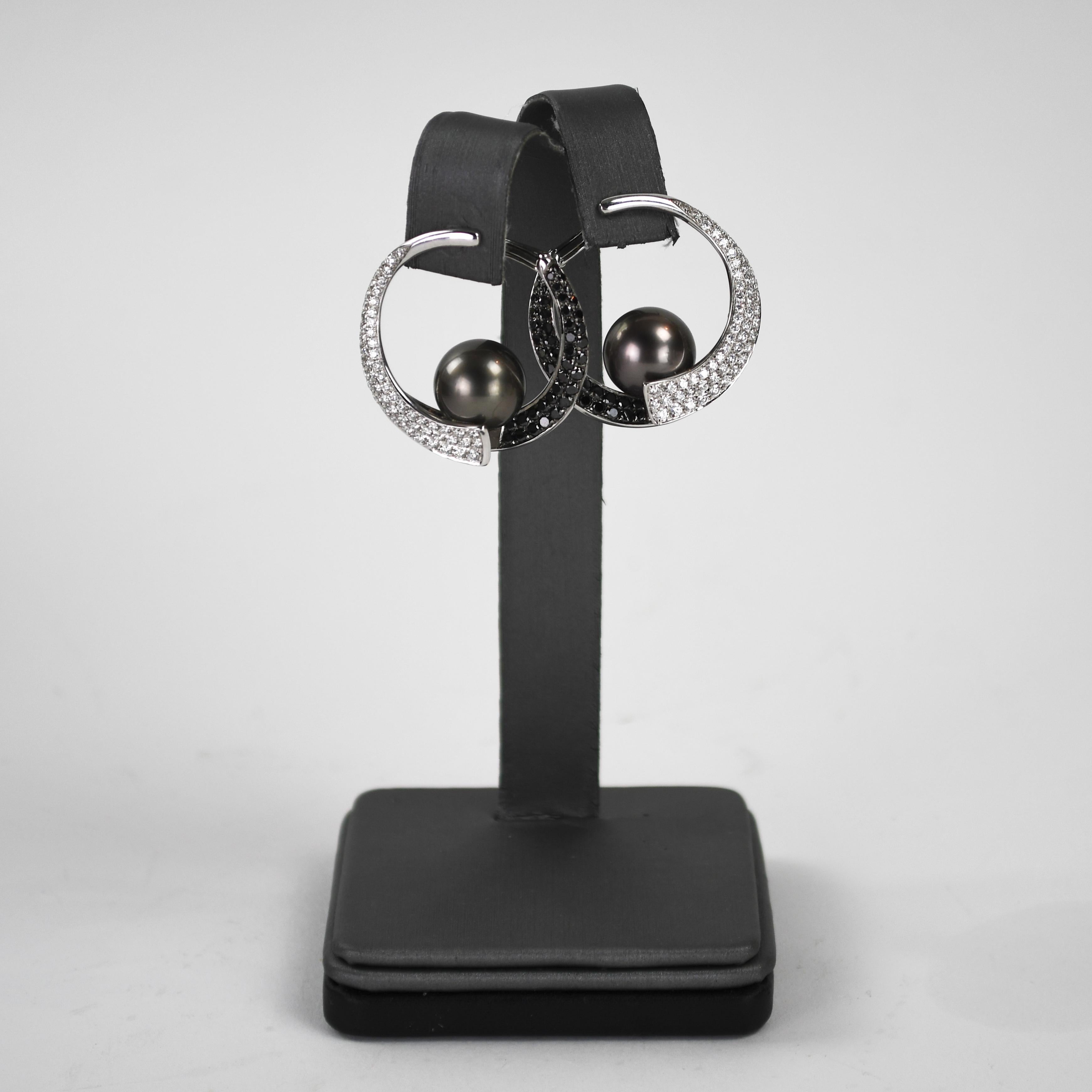 da uomo o donna Orecchini con perle di Tahiti e diamanti in oro bianco 18 carati 2,00ct in vendita