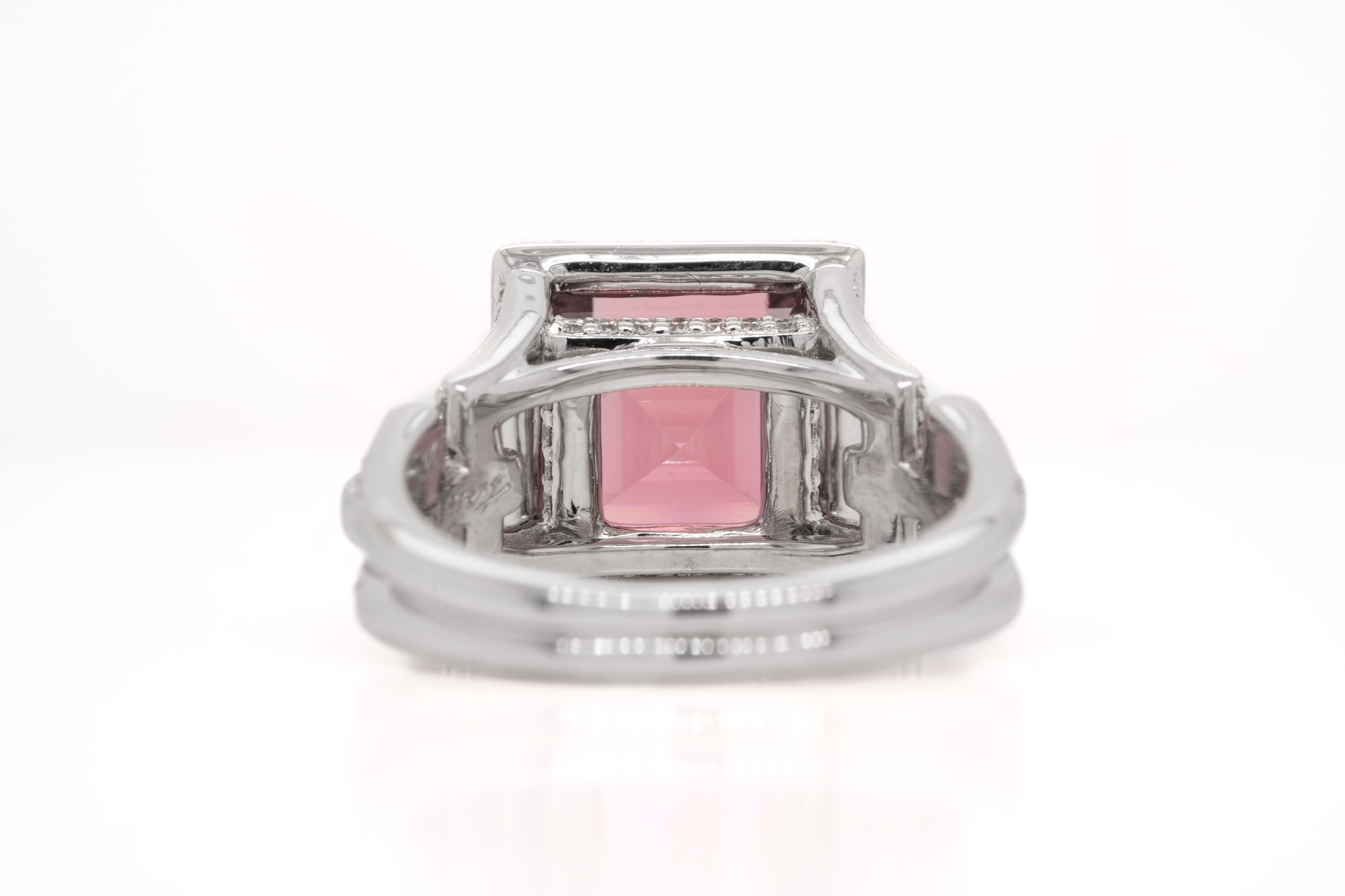 Modern 18K White Gold Tamir Pink Tourmaline and Diamond Ring For Sale