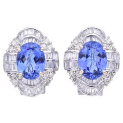 18K White Gold Tanzanite and 1.56 TCW Diamond Omega-Back Earrings