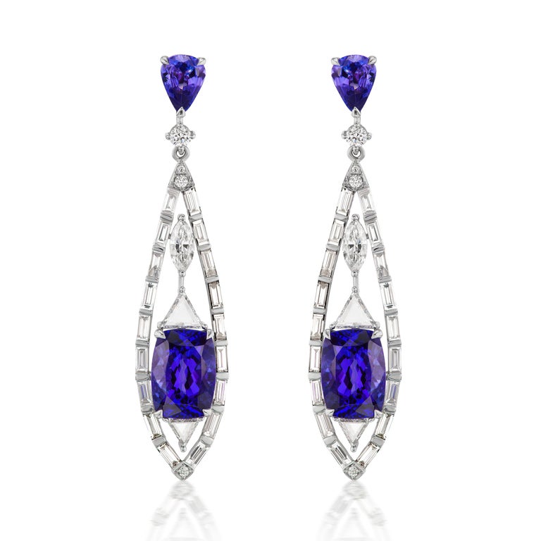 18K White Gold Tanzanite and Diamond Drop Earrings For Sale at 1stDibs