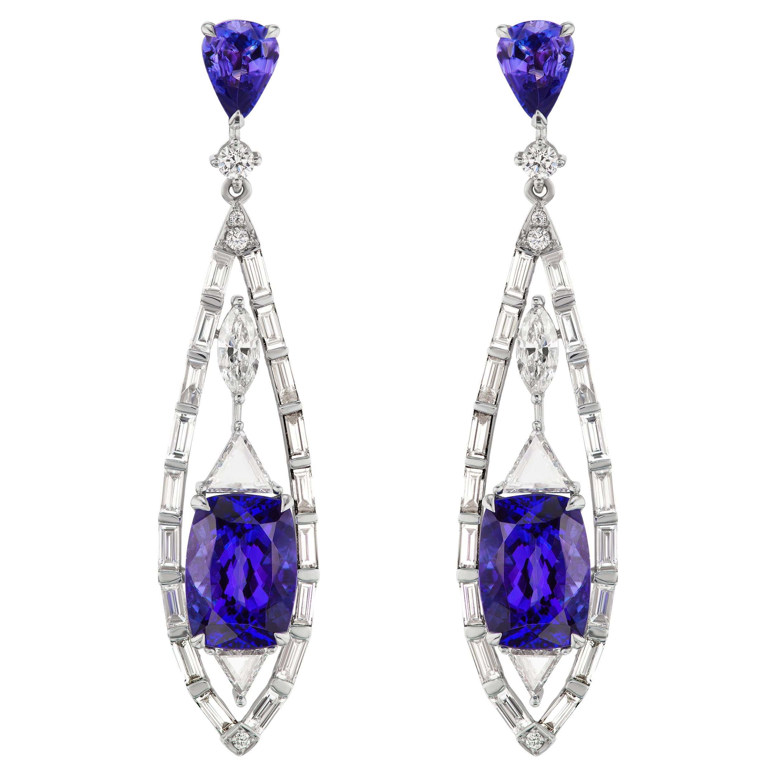 Tanzanite Diamond White Gold Drop Earrings For Sale at 1stDibs