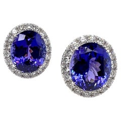 18k White Gold Tanzanite and Diamond Earrings Classic Design