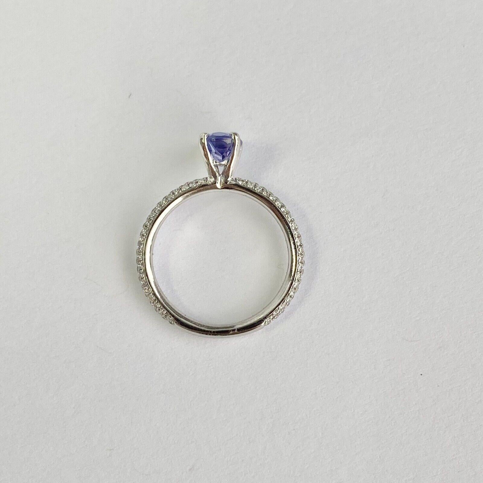 Oval Cut  Simon G 18k White Gold Tanzanite and Diamond Ring For Sale