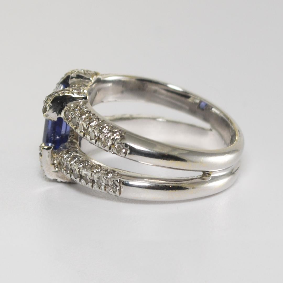da uomo o donna Anello con tanzanite e diamanti in oro bianco 18K in vendita